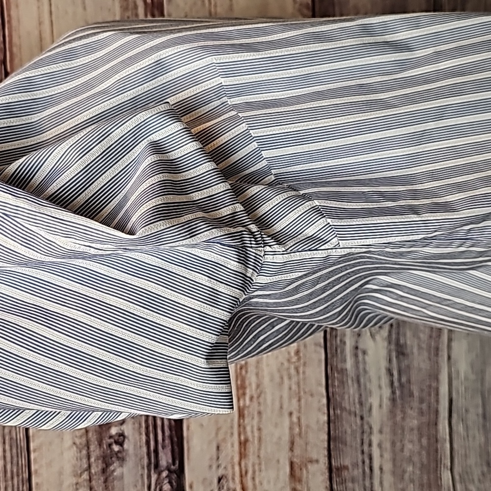 AVENUE THE BEDFORD PLUS SIZE BLUE WHITE STRIPED BUTTON-UP BLOUSE - Picture 4 of 13
